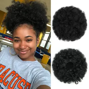Afro Puff Drawstring Ponytail, Black Curly Afro Bun Extensions Synthetic Hair Wigs, Short Afro Hairpieces Updo hair for Black Women Girls Curly Wavy