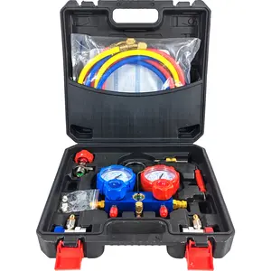 AC Manifold Gauge Set for R134a R22 R410A Refrigerant, 3 Way HVAC Gauges with 5FT Hoses, Couplers & Adapters, Freon Charge Kit for Car & Home AC