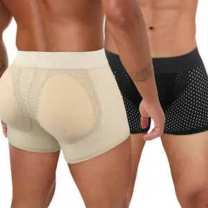 Menswear Body Shaper Shapewear Underwear Breathable Butt Lift Mesh Boxer Briefs Shorts with Removable Pads Lightweight Hip Enhancers Compression Slim Fitting Fabric Classic Style Plain Soft Stylish