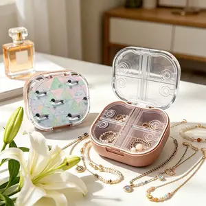 Duck Flock In Shallow Stream Mini Portable Double Layer Jewelry Box, Small Necklace Bracelet Organizer, Anti-tangle & Anti-oxidation, Multi-compartment, Compact Light Luxury Jewelry Storage Case