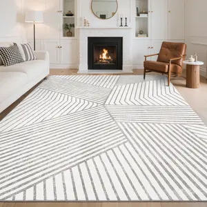 Minimalist Striped Floor Cover Geometric Area Rug Washable Ultra-Thin Low Pile Soft Non-Slip Carpet for Living Room Bedroom Dining Room
