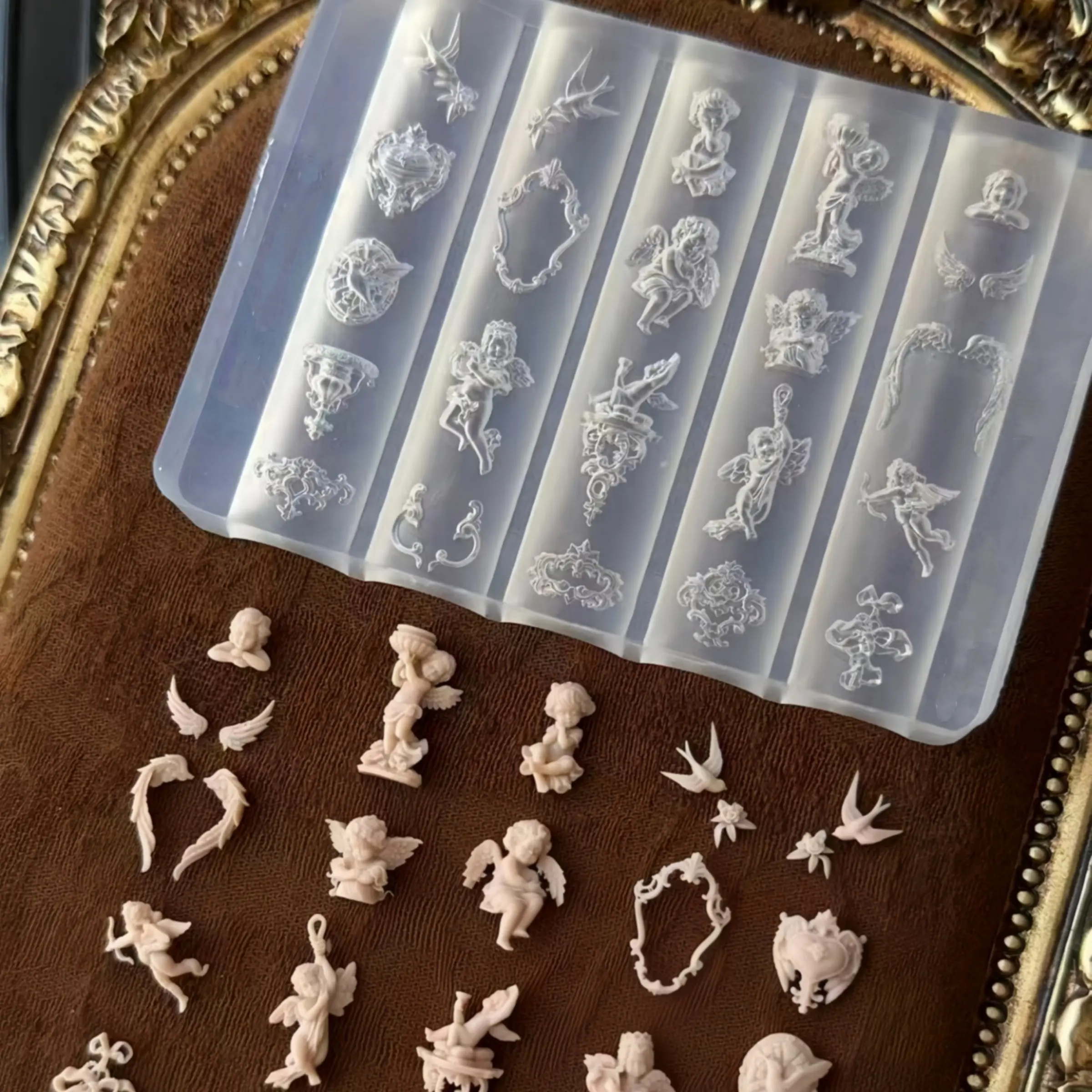 Baroque Angel Silicone Mold, Transparent Nail Art Frame, Wish Pool Cupid Wings Design, Decorative 3D Manicure Tool, Beauty Accessory, Beauty Tools, Nail Care