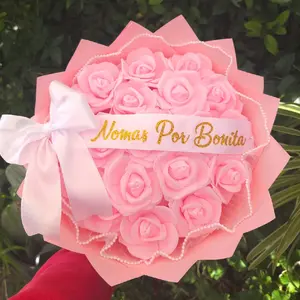 18 roses Nomás Por Bonita Pink foam Roses Bouquet with Elegant Bow and Pearl Accents for Special Occasions ramo de emrosas de espuma room decor Decorative Flowers flores gift regalo