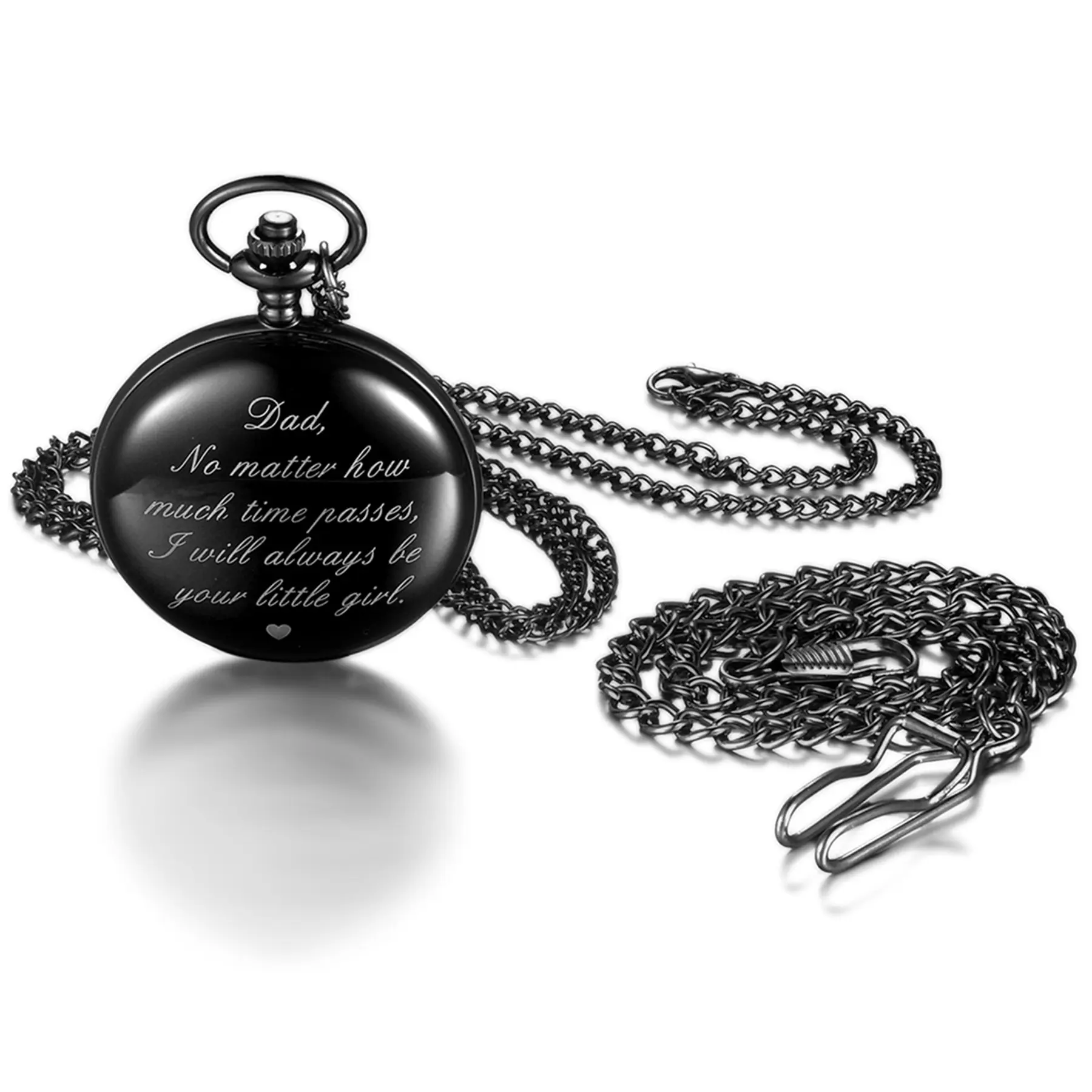 OIDEA Engraved Pocket Watch - Fathers Day Gift for Dad, Vintage Unisex Fashion Accessory with Necklace & Waist Chain, Message, Dual-Wear, Alloy, Daughter-To-Dad Message, Engraved Message