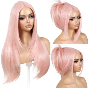 ENCOUNTERU-Chole Middle Part Layered Straight Synthetic Lace Front Glueless Wig with Bangs 26 Inch Pre Cut Lace Pre Plucked for Beginners Vivid Self Growing Hairline Easy Wear Comfortable Fit