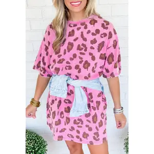 Pink Leopard Mineral Wash Side Pocket Shift Mini Dress