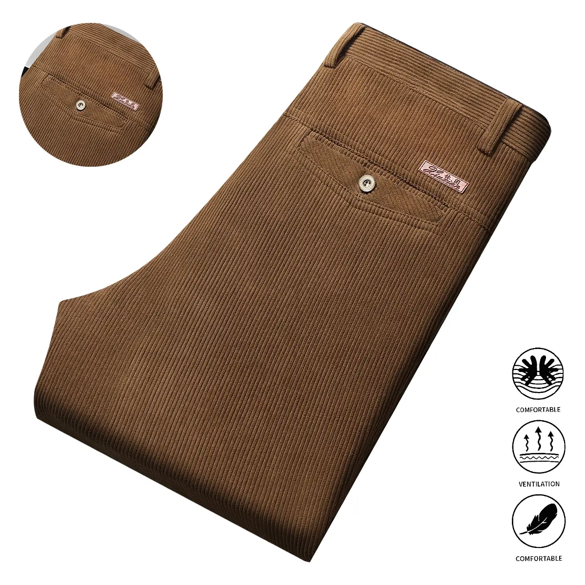 Men’s suit trousers in corduroy texture; business long pants; casual pants; formal dress pants—suitable for business and everyday wear.
