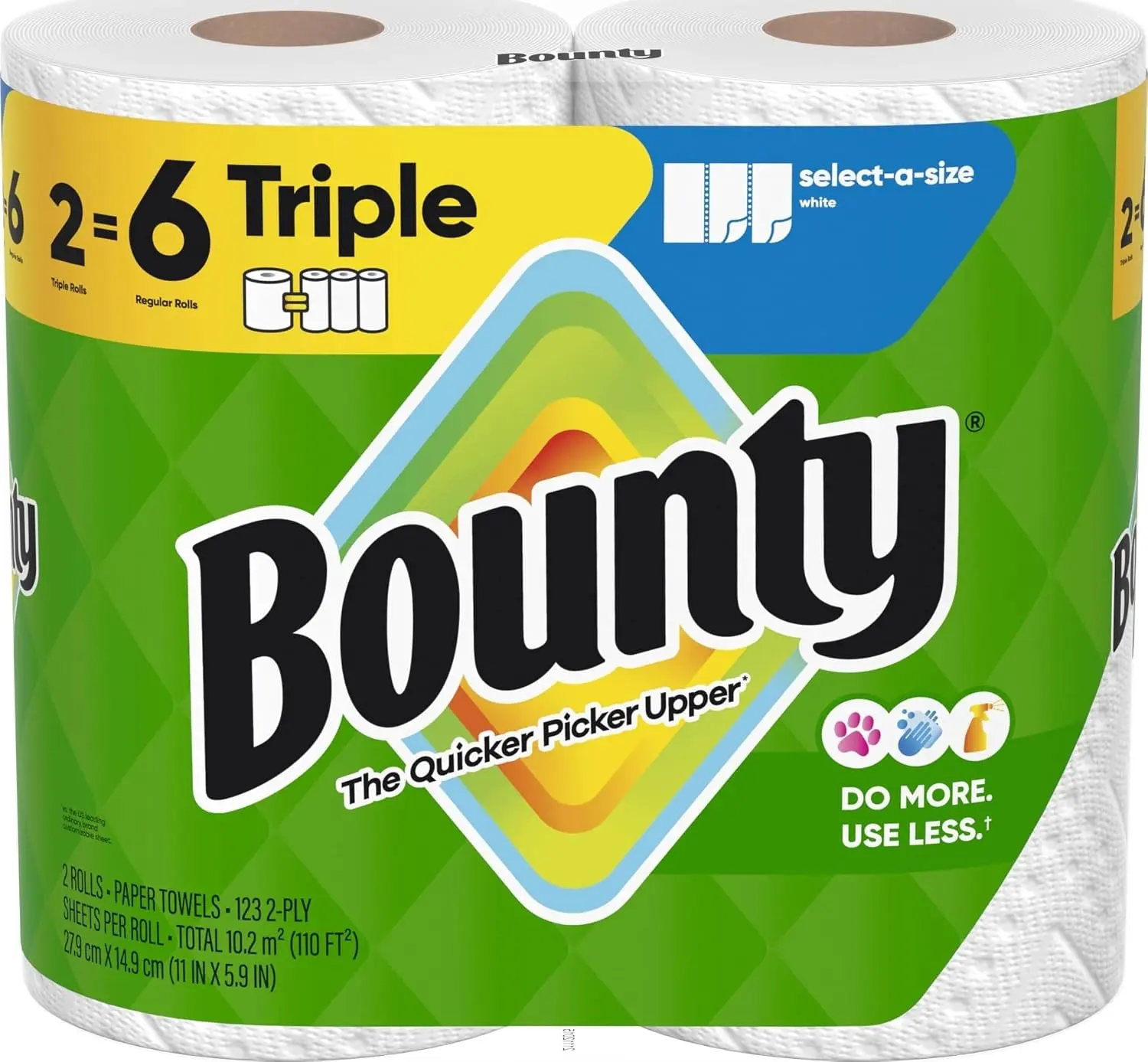 2 Triple Rolls Select-A-Size Paper Towels, White, Everyday Kitchen & Household Cleaning Towels, Equivalent to 6 Regular Rolls