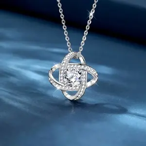 Sparkling Interlocking Pendant Necklace, Central  Twist Design Jewelry, Adjustable Chain Elegant Necklace for Women, Versatile for All Occasions ﻿