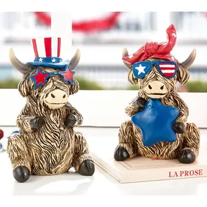 Glitzhome S/2 Patriotic Americana Highland CowsTable Decor