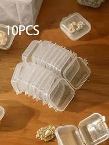 10pcs Transparent Mini Portable Waterproof Plastic Storage Box, Jewelry Organizer with Lid, Ring Earring Necklace Bracelet Holder