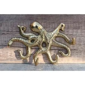 Brass Metal Nautical Marine Deep Sea Octopus Decorative Wall Plaque Figurine