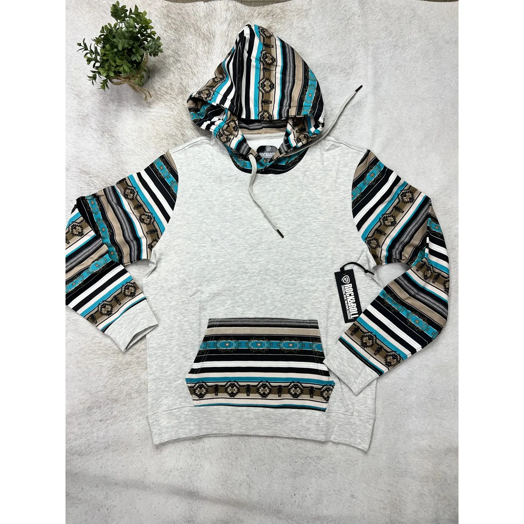 Rock and roll RR Color Block Henley Hoodie Natural