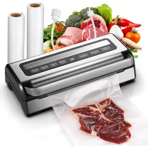 95KPa Automatic Vacuum Sealer, 9-in-1  Sealer for Dry/Moist/Liquid Foods, Double Heat Seal & Pump, Includes Bag Rolls & Hose, Stainless Steel