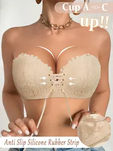 Women's Lace Deep V Push Up Padded Bra — Featuring a Sexy, Lifting Design with Adjustable Front Lacing, Removable Straps, and Comfortable Fit for Everyday Wear Strapless Bandeau Bras
