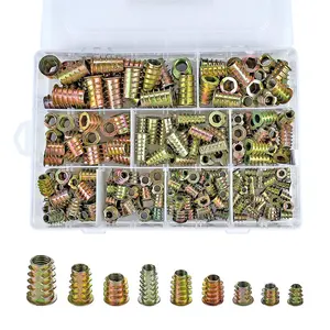 200 count Zinc Alloy Screw Nut Inserts Assortment for  Furniture, 9 Size M4/M5/M6/M8/M10 Hex Socket Drive Metric Bolt Fastener Connector, Threaded Insert Nuts