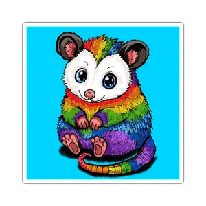 Rainbow Possum Square Sticker — Cute Colorful Laptop Decal