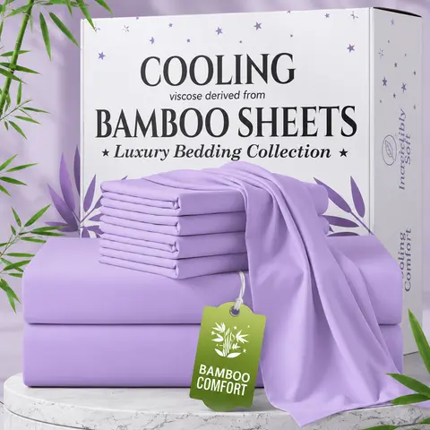 Jollyvogue Extra Deep Pocket Bamboo Sheets - 6 Pcs Breathable &Cooling for Hot Sleepers , Hotel Luxury Fitted Soft Wrinkle-Free For Extra Deep Mattresses, Room Decor, Twin/Full/Queen/King Size Pillowcase Sets