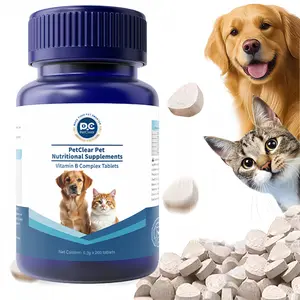 PetClear Vitamin B Complex Tablets for Dogs & Cats, Chicken Fruit Veggie Base, B1-B12 Daily Energy Digestion & Skin Fur Support, 200 Count