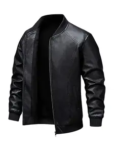 Spring and Autumn men's leather jacket, motorcycle suit, slim fit fashion style, high-quality fabric brand jacket, black flight suit, baseball collar, business casual sports daily wear, suitable for teenagers to the elderly, Workwear Jackets, Coats