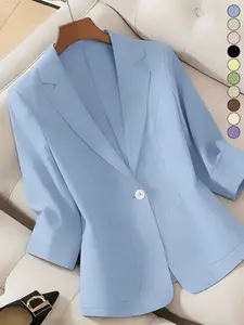 Women's Solid Color Lightweight Fitted Elegant Chic High-End Three-quarter Sleeve Blazer, Suitable for Spring and Summer, Ideal for Commuting and Daily Wear, Womenswear