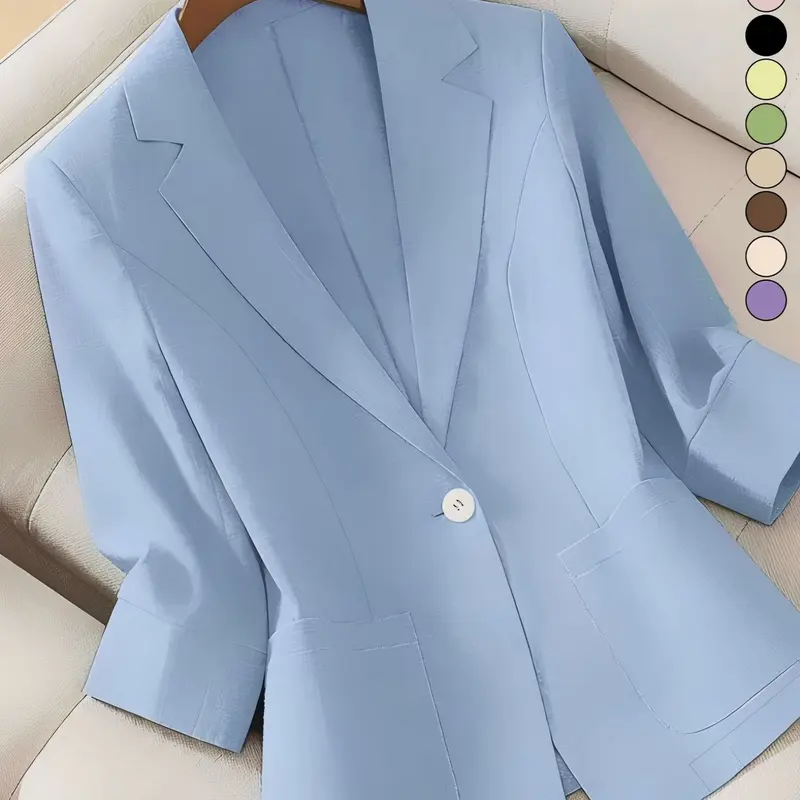 A women's pure color thin lightweight Fitted temperament high-end sense of seven-eighths sleeve Formal Business tailored Fashion Blazer suit jacket, suitable for spring and summer, Office Clothes, suitable for daily wear.