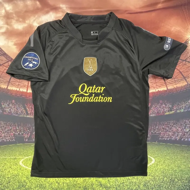 11 12 Second Away Retro Black No.10 Messi Short Sleeves Long Sleeved Soccer Jerseys Fans Edition