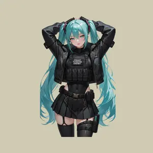 Miku Anime Tactical Waifu Sticker Black Ops Inspired Combat Outfit, Military Style Vinyl Decal for Tactical Aesthetic