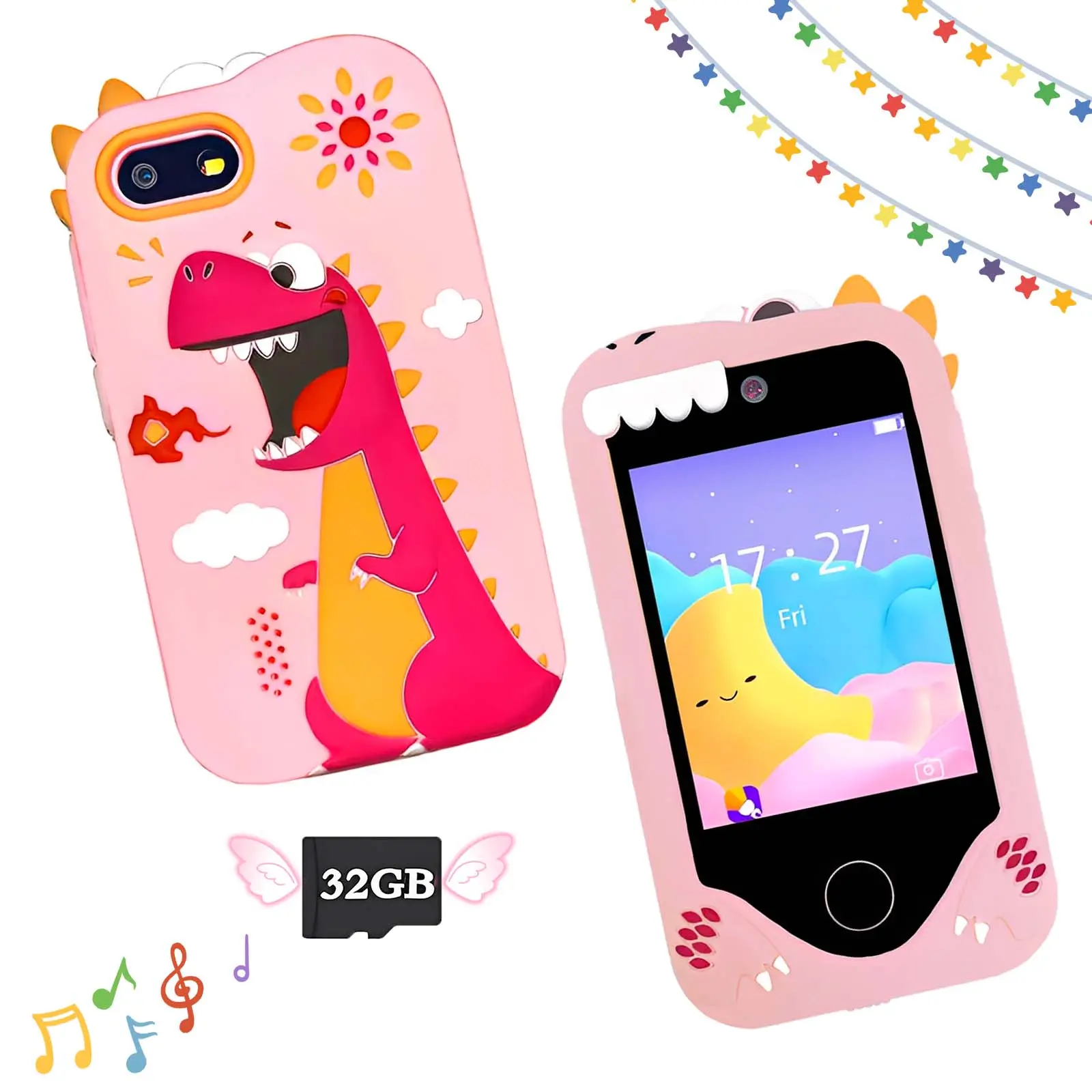 Educational Kids' Toy Smartphone for Ages 3-12, 2.8'' Touchscreen, Dual Cameras, Learning Apps, Music & Games, 32GB Memory Card Included