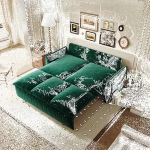 70.9"  Pull Out Sofa Bed, 3-Seat Convertible Sleeper Sofa with 2-in-1 Pillow and Blanket Set,Multi-Functional Velvet Loveseat Bed,Green