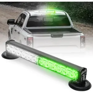 14 in Battery Powered Emergency Strobe Lights Bar Wireless Rooftop Mini Hazard Flashing LED Beacon Warning Light w/Magnetic Base for Halloween Work Trucks Construction Vehicles (Green/White)