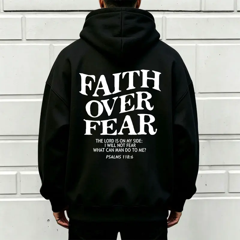 Faith Over Fear Hoodie — Double Print Front & Back, Unisex Oversized, American Retro Thick Lettering, PSALMS 118 Hoodie