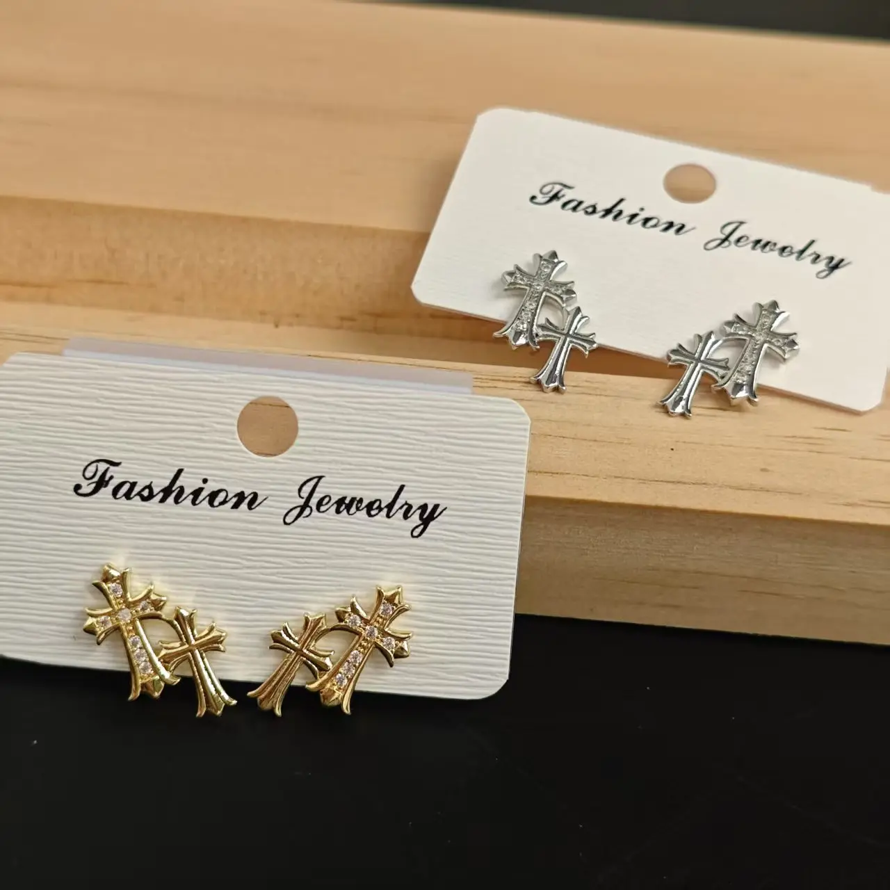 Studded Cross Earrings - Cubic Zirconia Sparkling Earstuds, Custom-Shaped Plug Earrings, Cross Crystal Charm Hip Hop Costume Jewelry for Men, Custom-Shaped Earrings