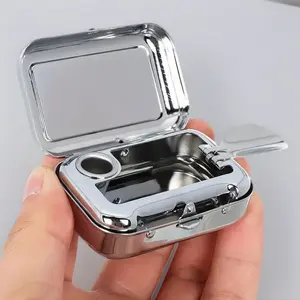 Smokeless Portable Ashtray with Lid Mini Steel Tray for Home Car Office & Outdoor Use Compact Convenient Versatile Usage Durable Steel Design