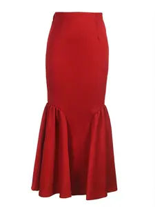 Women's New Fashion Chic Elegant Solid Color Bodycon Midi Fish Tail Skirt, Fitted Flared Skirts, Tailored Fit Long Dress, Ideal for Stylish Occasions
