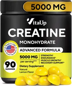 VitaUp Creatine Monohydrate Gummies 5000 MG per Serving 90 Count Pre Workout Gummies for Men & Women Natural Lemon Flavor USA Made Enhanced Energy Muscle Performance Support Healthcare Fitness Vitamin Dietary Supplement Edible Bathroom