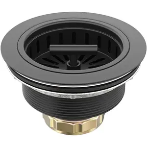 Black Kitchen Sink Drain Matte Black Sink Strainer 3-1/2 Inch Drain Assembly Kit Replacement for Universal 3.5 Inch Kitchen Sink, All Stainless Steel  with Strainer Basket and Drain Stopper