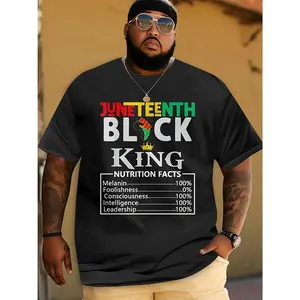 Men'S Juneteenth Cotton T-Shirt - Casual Retro 3D Print, Polyester & Spandex Blend, Round Neck, Machine Washable, Colorful Graphic Tee with Nutrition Facts Design, Comfortable Clothing | Retro Graphic Tee | Polyester Spandex Blend, PLUS SIZE
