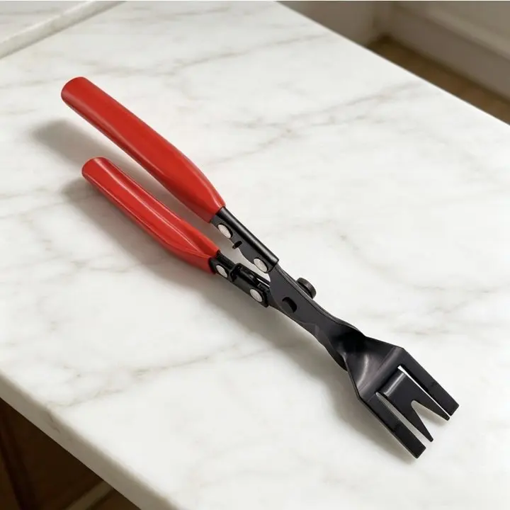 Heavy-Duty Metal Auto Headlight & Taillight Housing Opening Pliers - Ergonomic Red Non-Slip Grip, Compact Size, Curved Precision Jaw Tool for Auto Maintenance, Daily Household Car Interior Panel Dashboard Upholstery Disassembly
