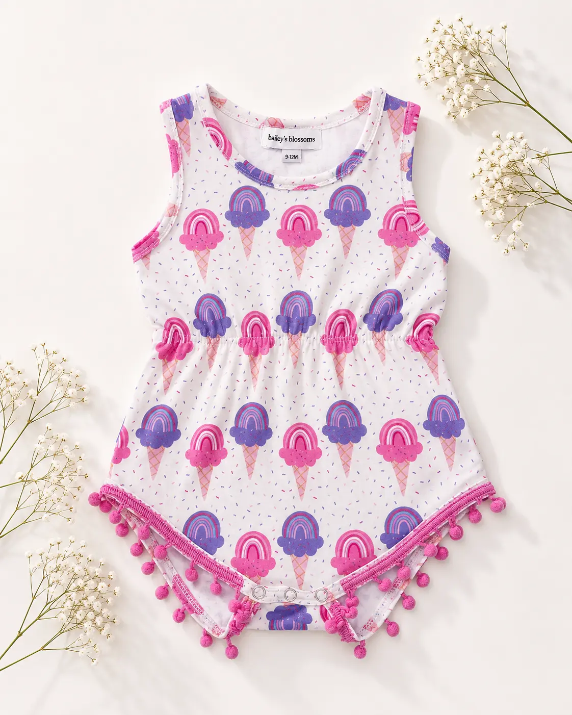 Dillon Pom Pom Romper - Rainbow Swirl