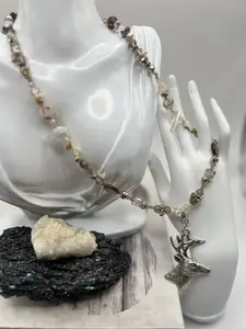 Stag Spirit Crystal Necklace with Labradorite, onyx, quartz