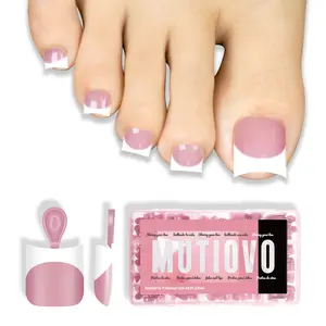 MUTIOVO Press on Toenails Kit, White French Tip Blush Pink Soft Gel False Nails with Moon Curve, Thick Sharp Square Short Toe Nail Tips, 15 Sizes 240 Pcs, Requires Builder Gel Top Coat (No Glue Included), Nail Press On Nails