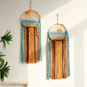 Boho Style Macrame Sun Wall Decor, Hand Woven Hanging Wall Art, Wall Decor for Bedroom Living Room Nursery Apartment, Tapestry