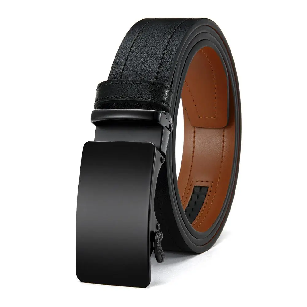 Automatic Men's Premium Leather Ratchet Belt, Smooth Plain Adjustable Automatic Buckle, Sturdy Versatile Belt for Business-Casual Wear, Ideal Gift for Valentine’s Day-Father’s Day, Automatic Men's Belts