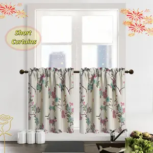 Woven Light & Petals: 2-Panel Rod Pocket Drapes in Sunlight-Filtering Polyester Christmas Kitchen Valance Curtain and Set langsir bidai blackout sheer Ring brocade blind langsir hook rod gradient cabinet Faux Linen Textured Tiered Floral