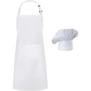 Chef Apron Hat Set, Chef Hat and Adult Kitchen Pocket with Butcher Hat Baker Costume for Men and Women Father's Gift