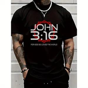 100% Cotton Oversized Men'S Casual Crew Neck T-Shirt, John 3:16 Inspirational Intro Print,Regular Version, Ivan Cornejo Merch Graphic Tees Men Gifts Graphic Tee Shortsleeve Crochet Tshirt Loose Tropical   Baggy Compress Golf Gift T-Shirt For Men And Women