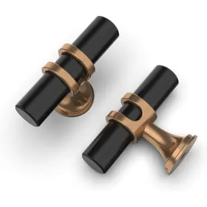 10 Pack Champagne Bronze and Matte Black Zinc Cabinet Knobs, Durable Cabinet Hardware for Kitchen Cabinets and Dresser Drawers