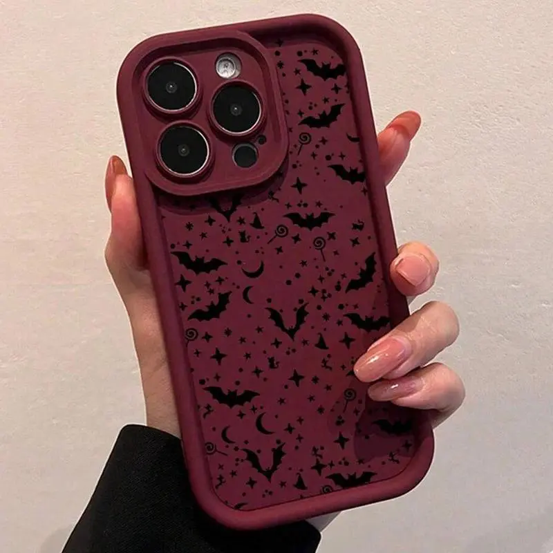 Vintage Red Bat Skull Trendy Pattern Cellphone Casing For iPhone 17 Air,16 Pro Max,15 Pro,14 Plus,13,12,11,X/XS - Shockproof, Anti-slip Soft TPU Protection Cover, Shock-absorbing Shell Softens Drops Smartphone Accessory