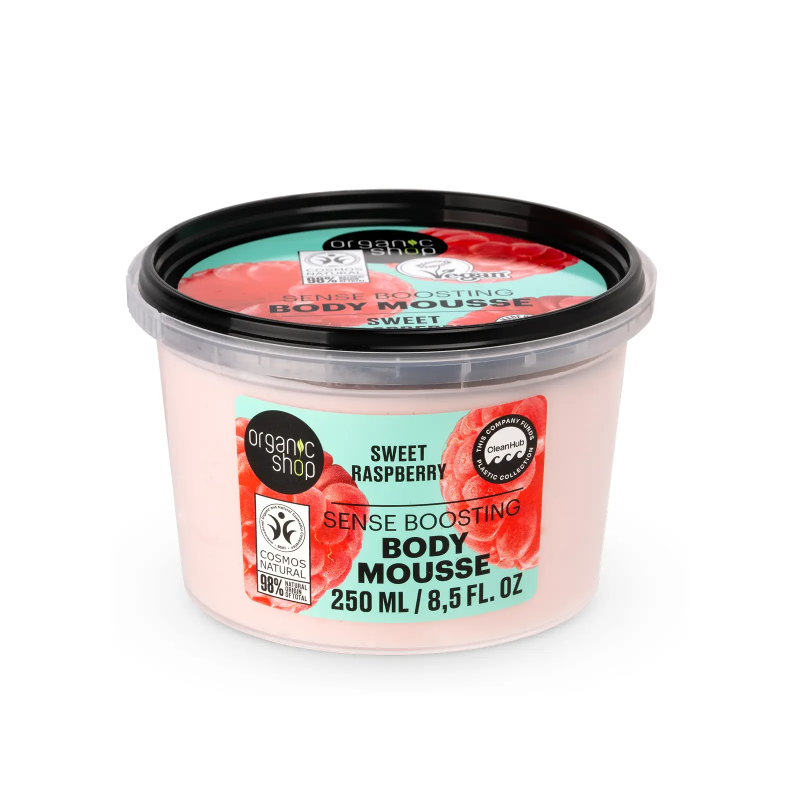 Organic Shop Sweet Raspberry Sense Boosting Body Cream, 100% Vegan & Organic, Daily Moisturizer & Deep Nourishing Body Mousse, Hydrating Natural Lotion, Intensive Care & Skin Toning. 250m